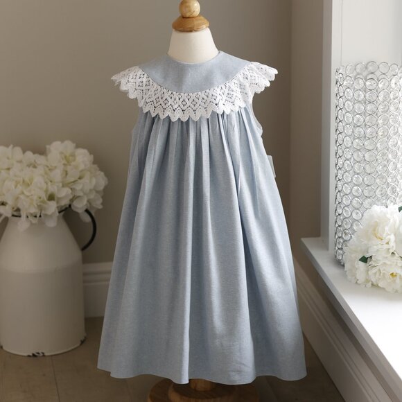Bailey Boys Toddler Girls Flax Linen Float Dress - Eyelet Trim
